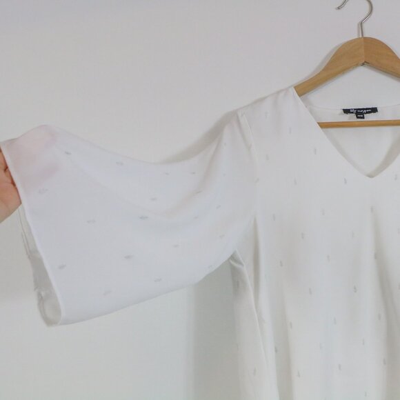 *Lily Morgan Feather Print White Layered Blouse - Picture 5 of 7